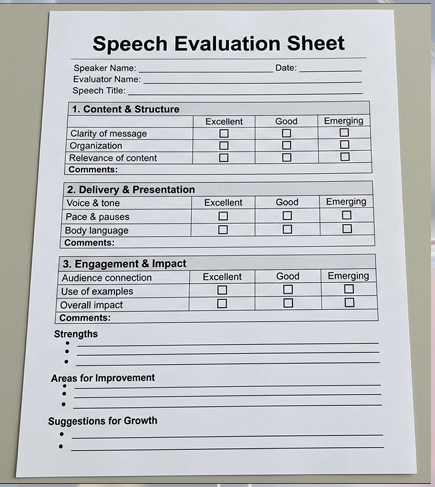 Speech Evaluator reviewing performance